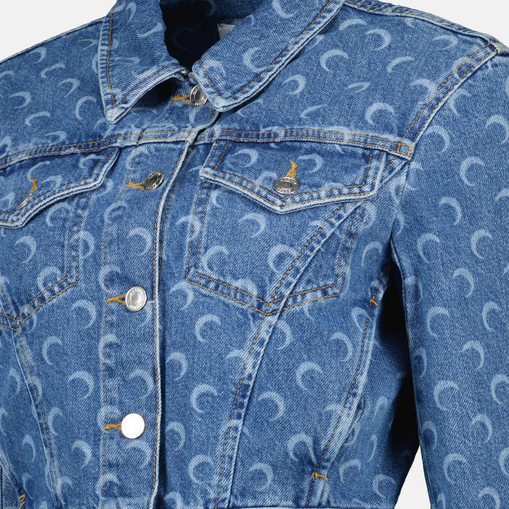 Image of the Marine Serre Women's Moon Denim Jacket - Autumn-Winter 2025 - Detailed View_1