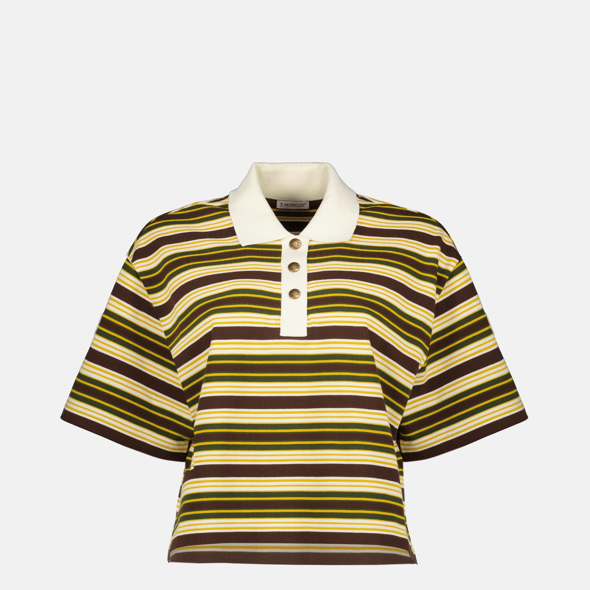 Polos Polo rayé en coton Moncler Marron Femme