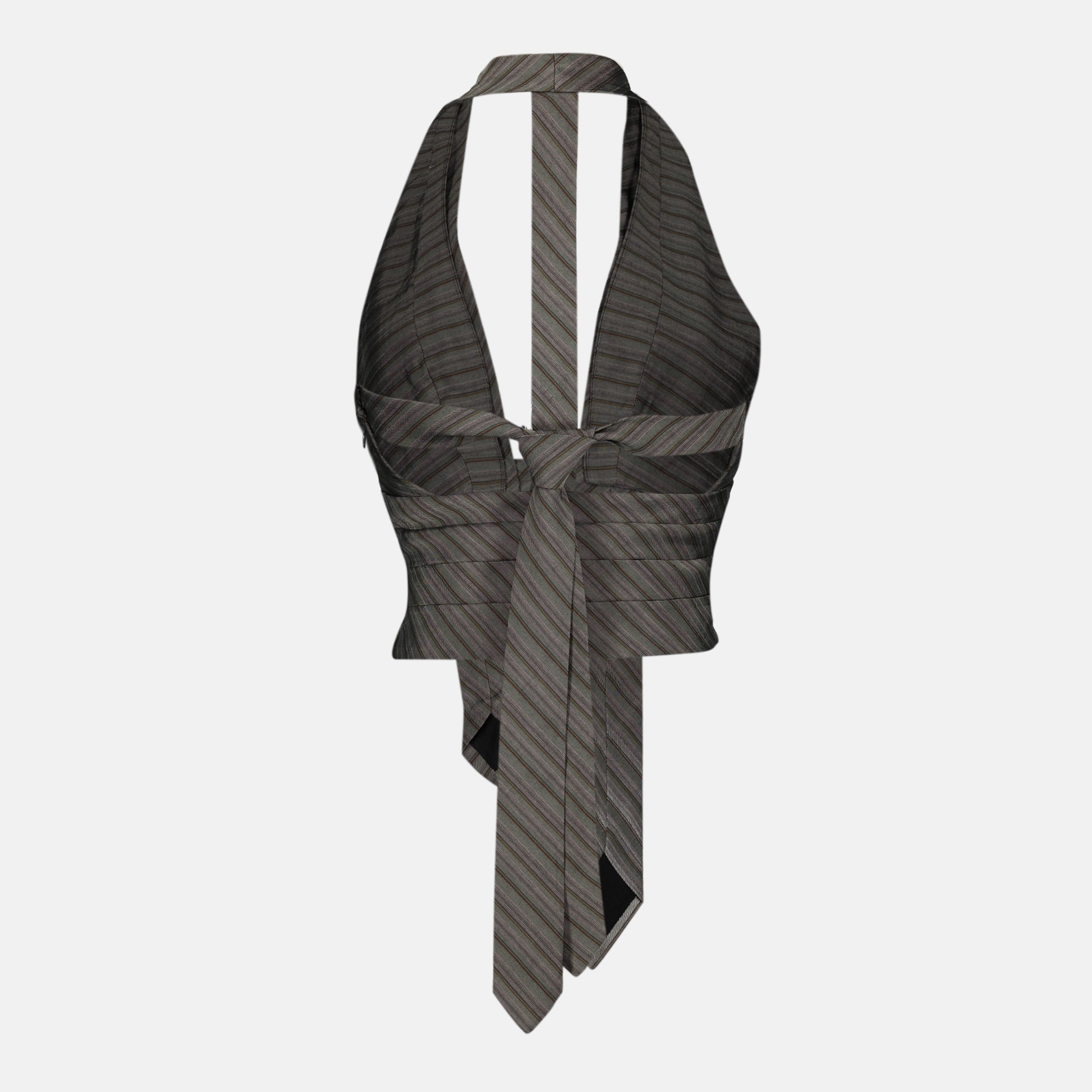 Image of the gray Reyer top with ties from the brand Christopher Esber for Women - Spring-Summer 2026 - Back View