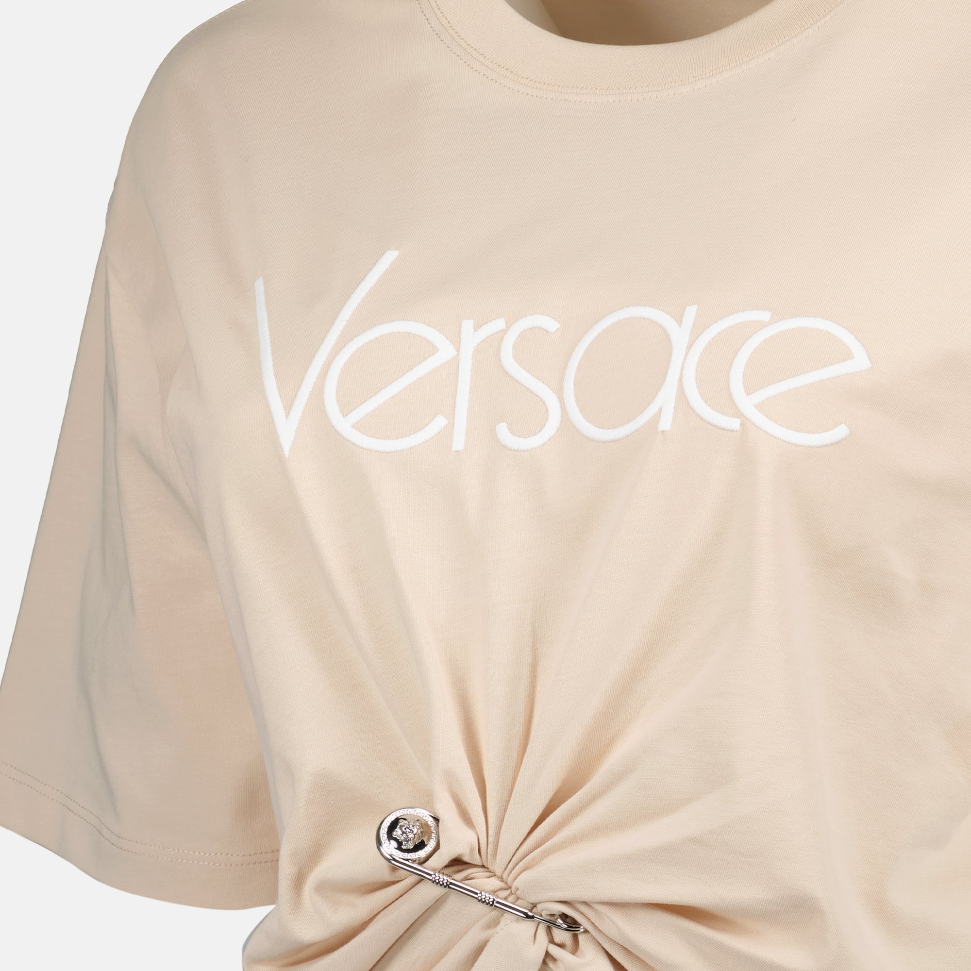 Tシャツ セーフティピン クロップ Tシャツ Versace ベージュ Femme