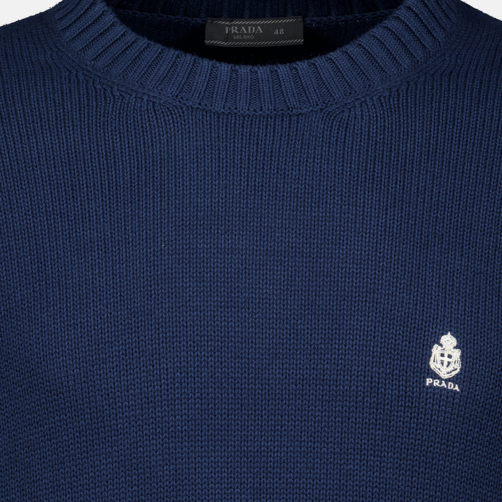 Maille Pull bleu marine en coton Prada Bleu foncé Homme