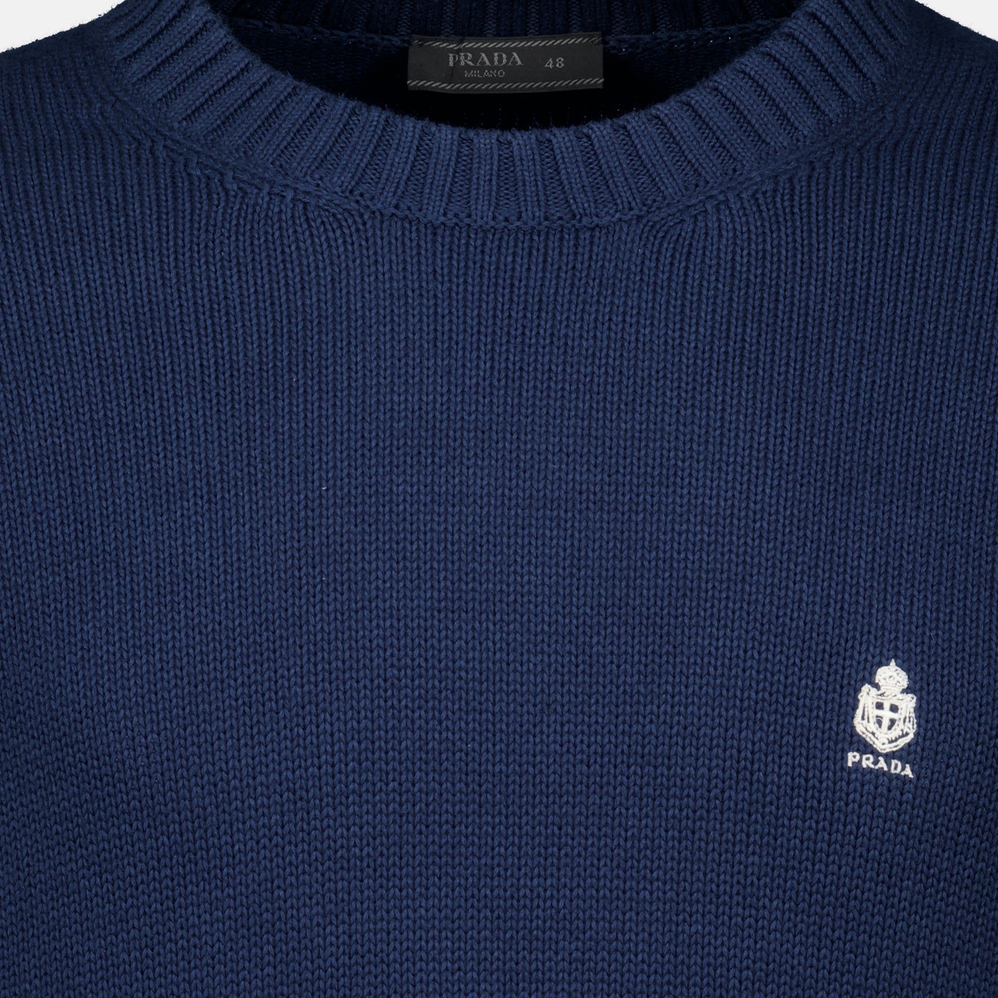 Maille Pull bleu marine en coton Prada Bleu foncé Homme