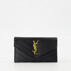 Pequeños artículos de cuero Portacartas Cassandre Fragments Saint Laurent Negro Femme