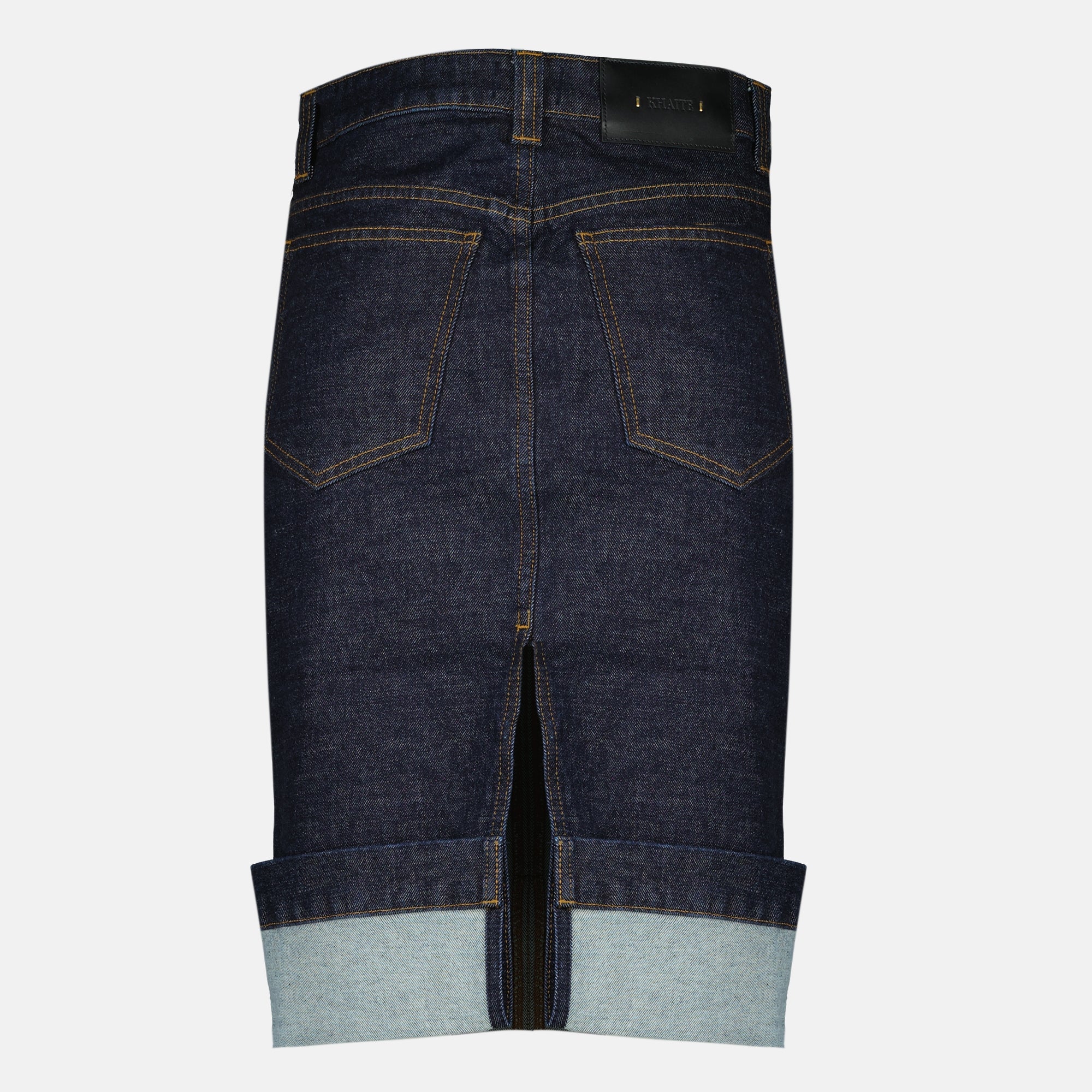 Image de l'article Jupe crayon Kendra en denim de la marque Khaite pour Femme - Saison Printemps-Été 2026 - Vue de Dos