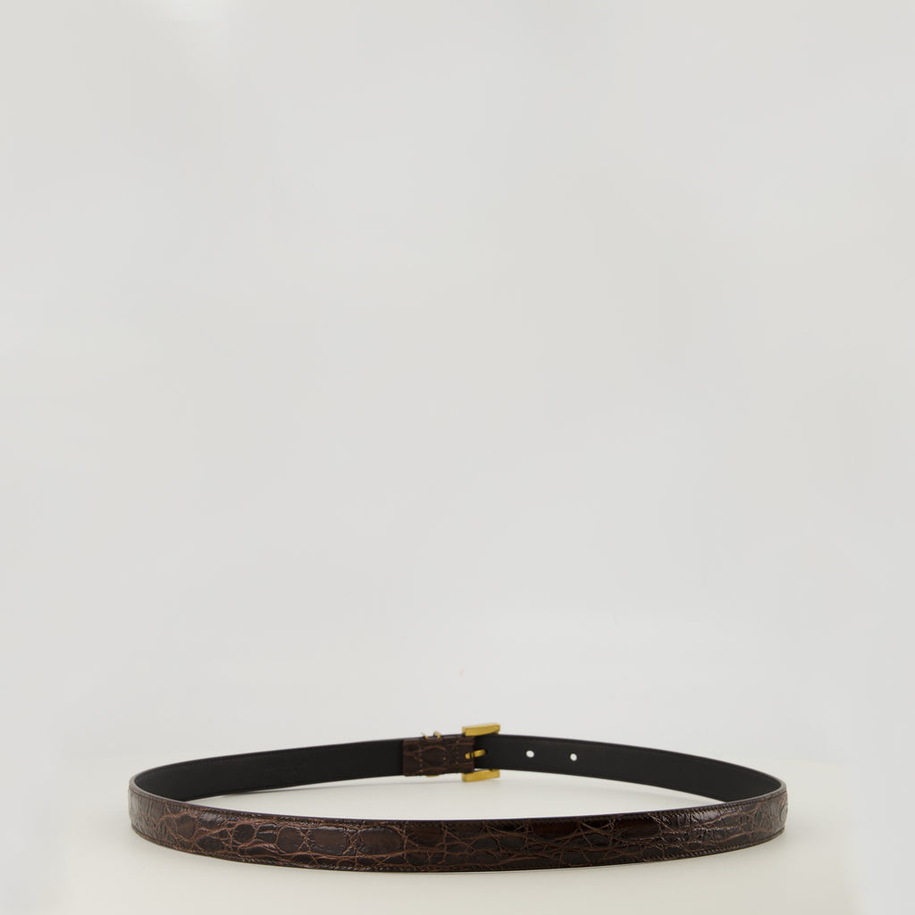 Ceintures Ceinture Cassandre fine crocodile Saint Laurent Marron Femme