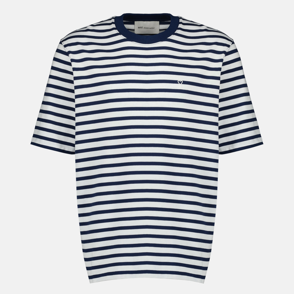 Imagen de la camiseta de algodón rayada AMI corazón de la marca Ami PARIS para Unisex - Temporada Primavera-Verano 2026 - Vista Frontal