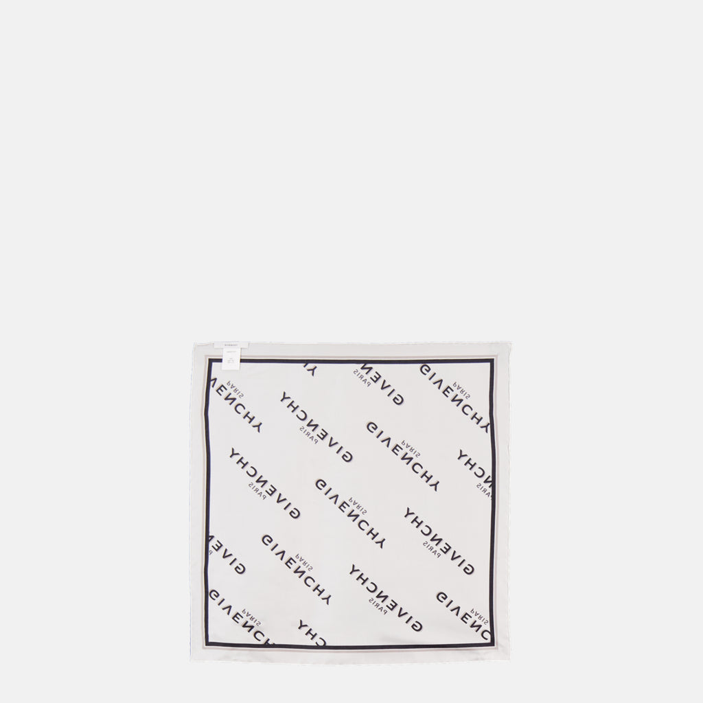 2025年秋冬用のシャドー白シルクミニスクエアスカーフのグivenchy女性用画像 - 後ろ側のビュー