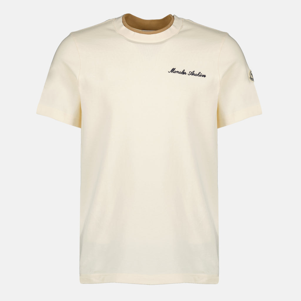 Image de l'article T-shirt brodé beige de la marque Moncler pour Homme - Saison Printemps-Été 2026 - Vue de Face
