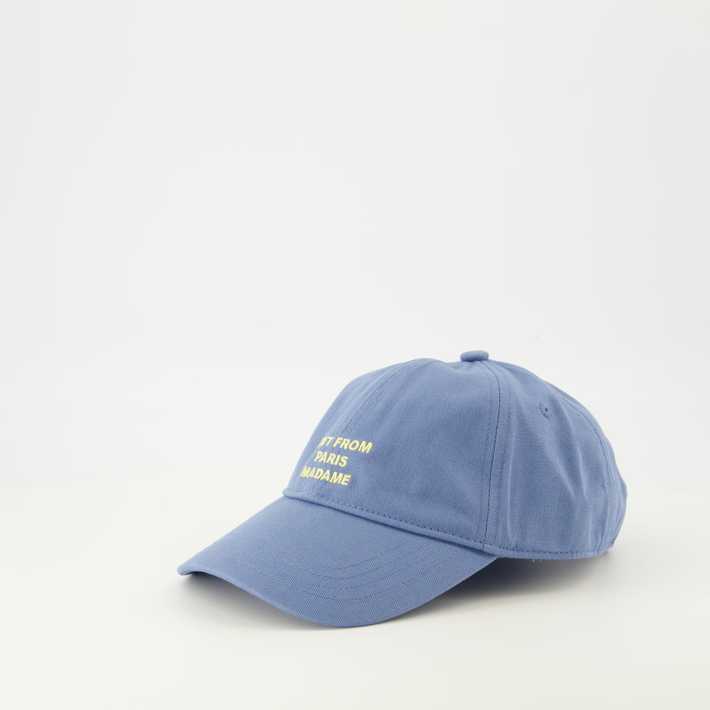 Drole De Monsieur 브랜드의 남성용 파란색 슬로건 모자의 이미지 - 2026년 봄-여름 - 뒷면 보기