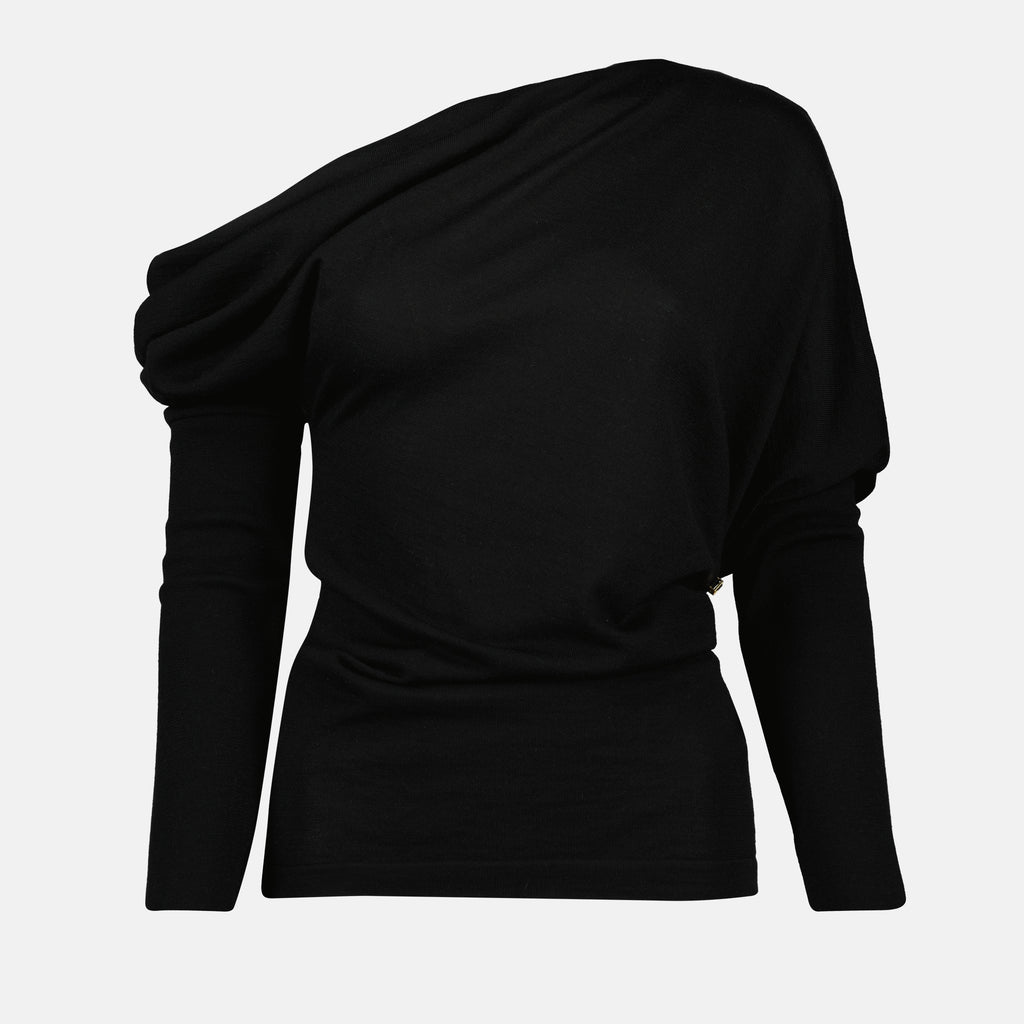 Knitwear Draped Collar Wool Sweater Moschino Black Femme