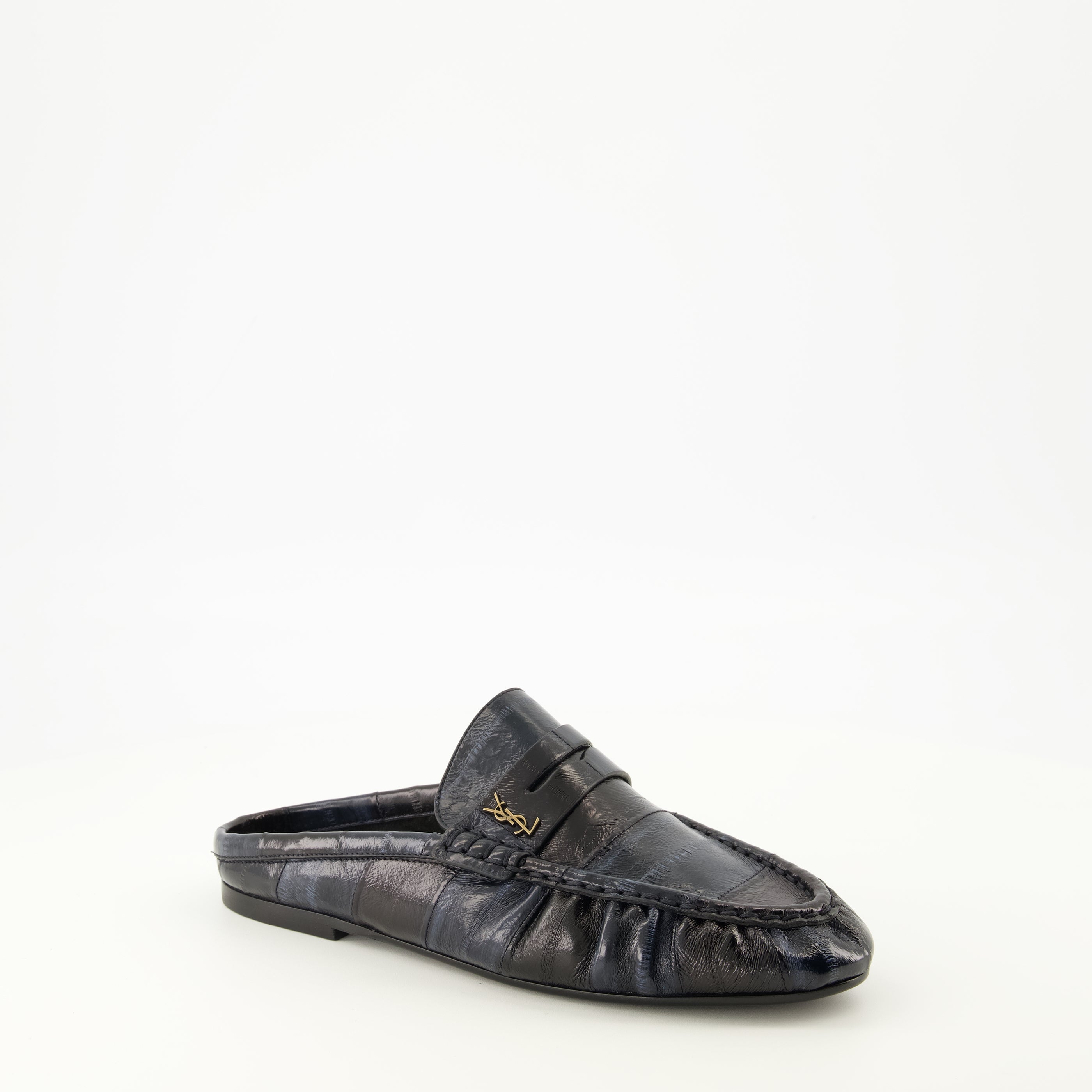 Chaussures ouvertes Mules Loafer en cuir d'anguilles Saint Laurent Bleu foncé Femme