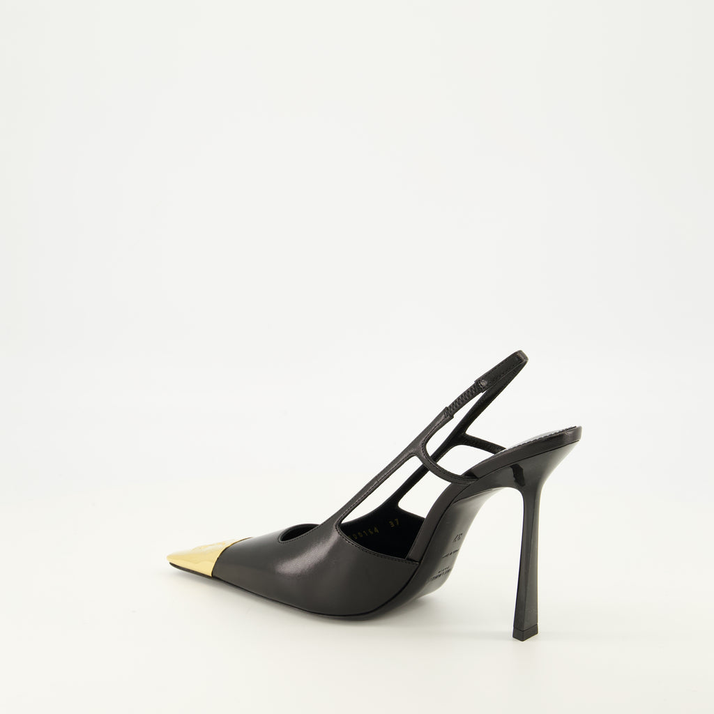 Escarpins Jeanne Slingbacks em Pele Preta Saint Laurent Noir Femme