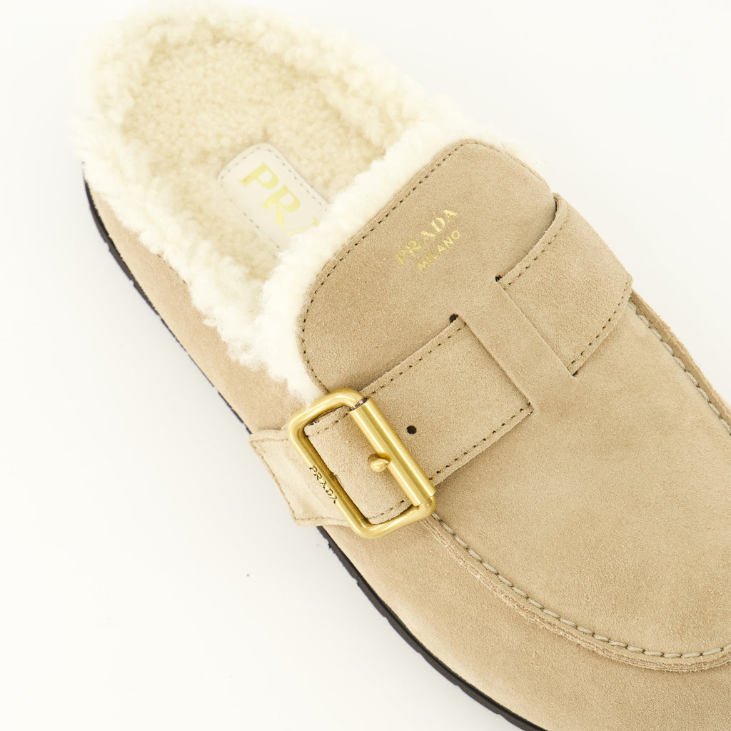 Chaussures ouvertes Mules de Camurça Beje Prada Beige Femme
