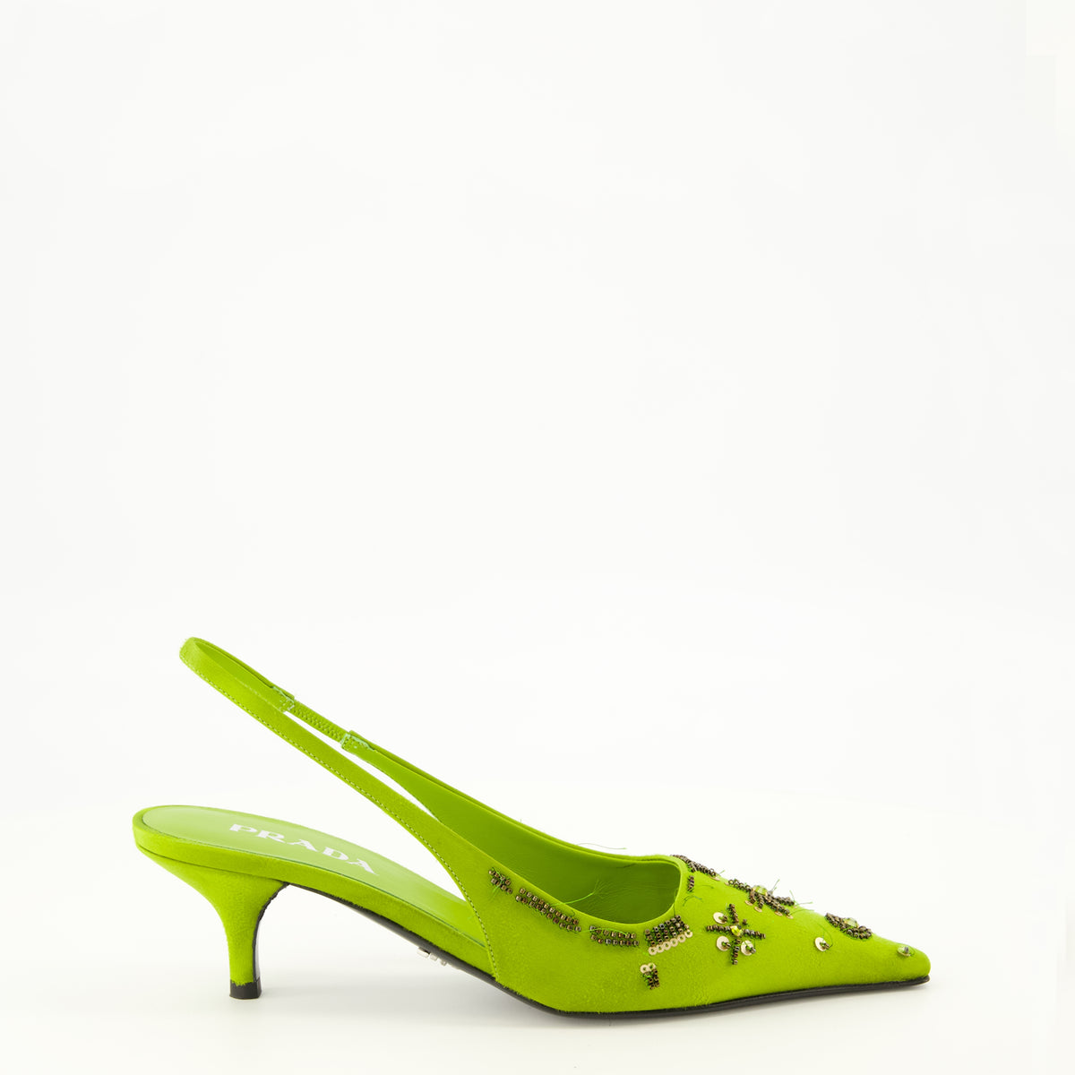 Escarpins Tacchi Babies Satin Verde Ricamati Prada Vert Femme