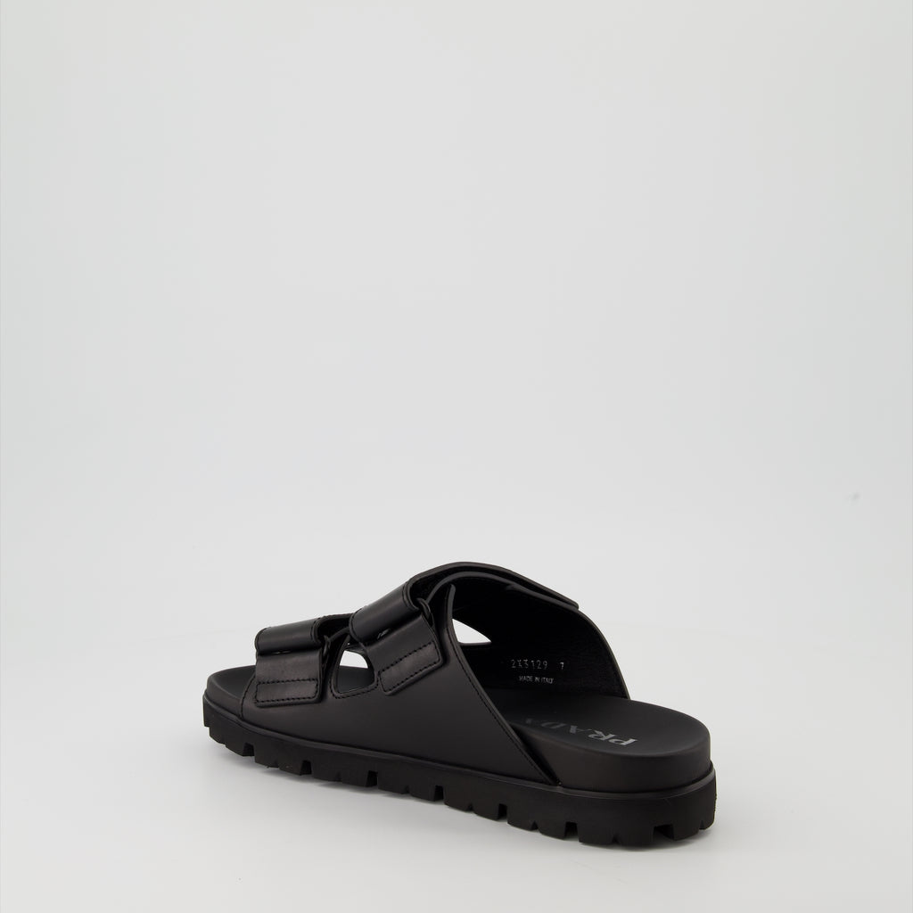 Zapatos abiertos Sandales à brides en cuir Prada Negro Homme