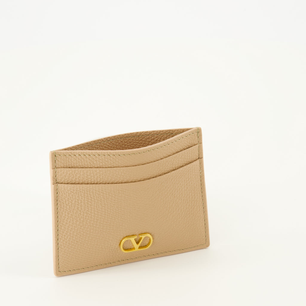 Image of the beige Vlogo card holder by Valentino Garavani for Women - Spring-Summer 2026 - Detailed View 2