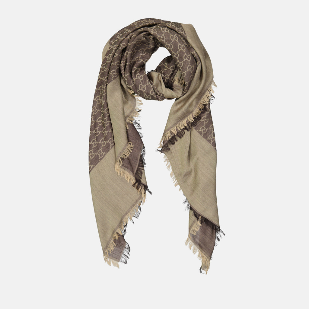 Lenços e luvas Châle GG en jacquard Gucci Bege Femme