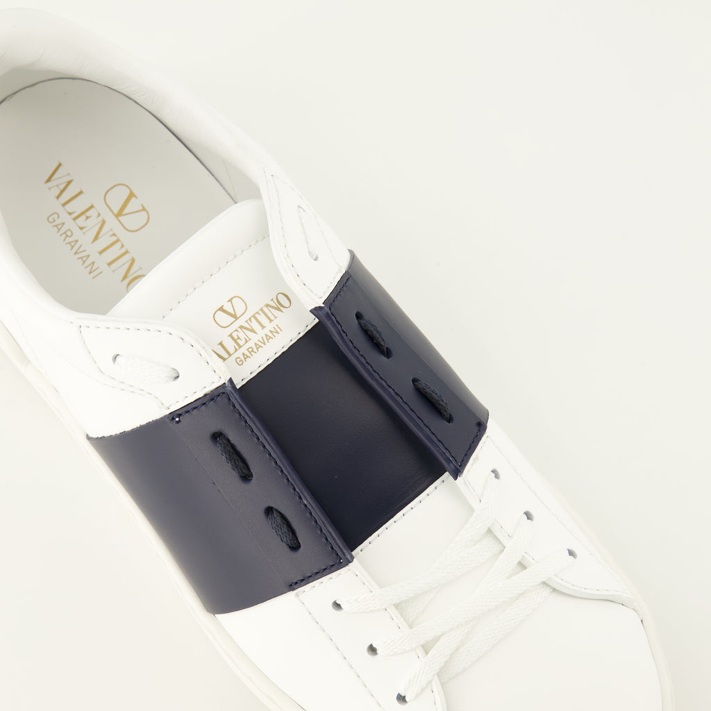 Baskets White and Navy Blue Open Sneakers Valentino Garavani Blanc Homme