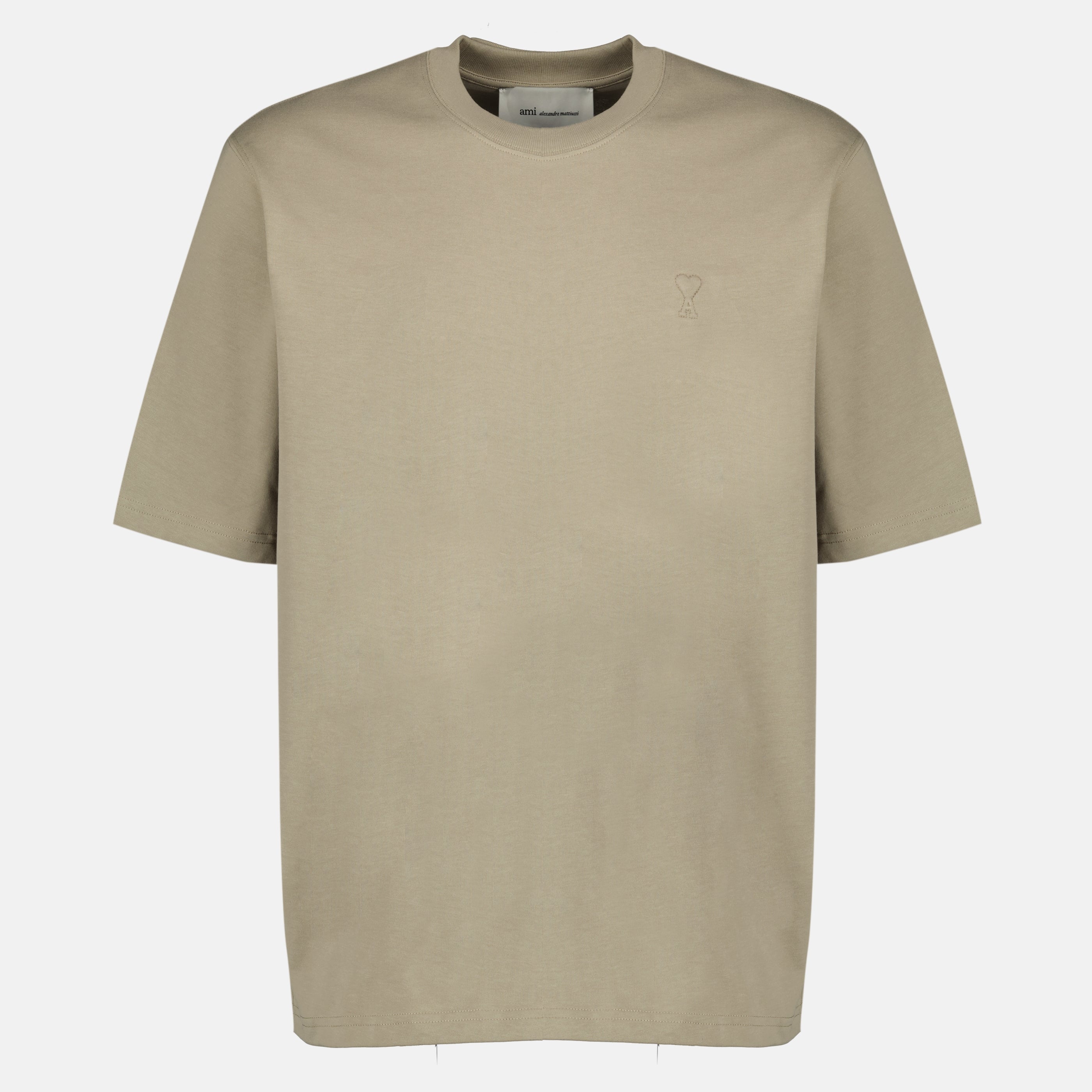 Image de l'article T-shirt beige AMI de coeur en coton de la marque Ami PARIS pour Unisex - Saison Printemps-Été 2026 - Vue de Face
