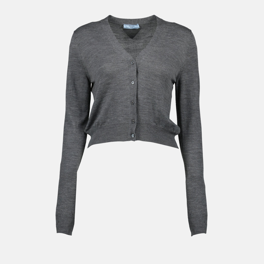 Maille Cardigan en laine Prada Gris Femme
