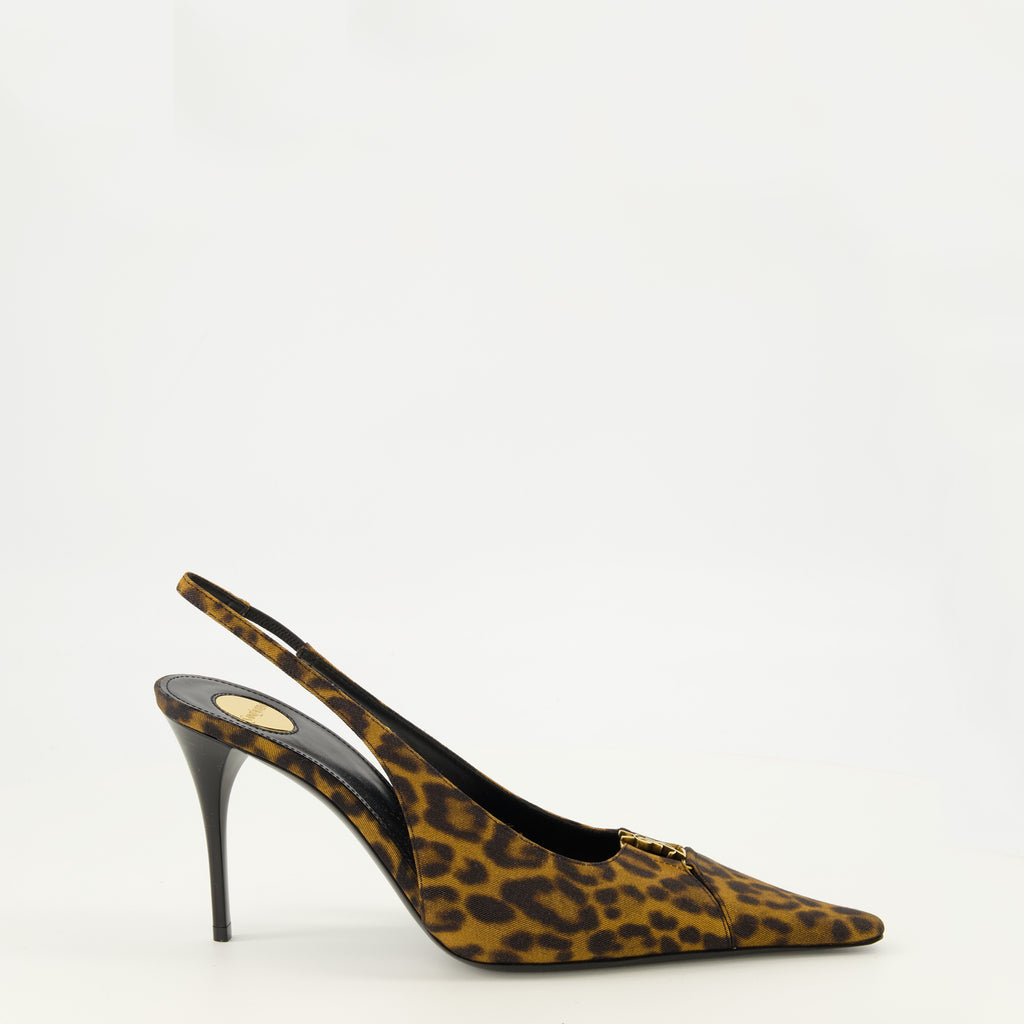 Escarpins Slingbacks Babylone Breteuil en léopard Saint Laurent Marron Femme