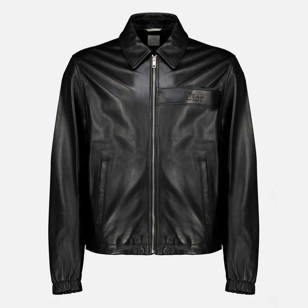 Manteaux Schwarze Lederjacke Dior Noir Homme