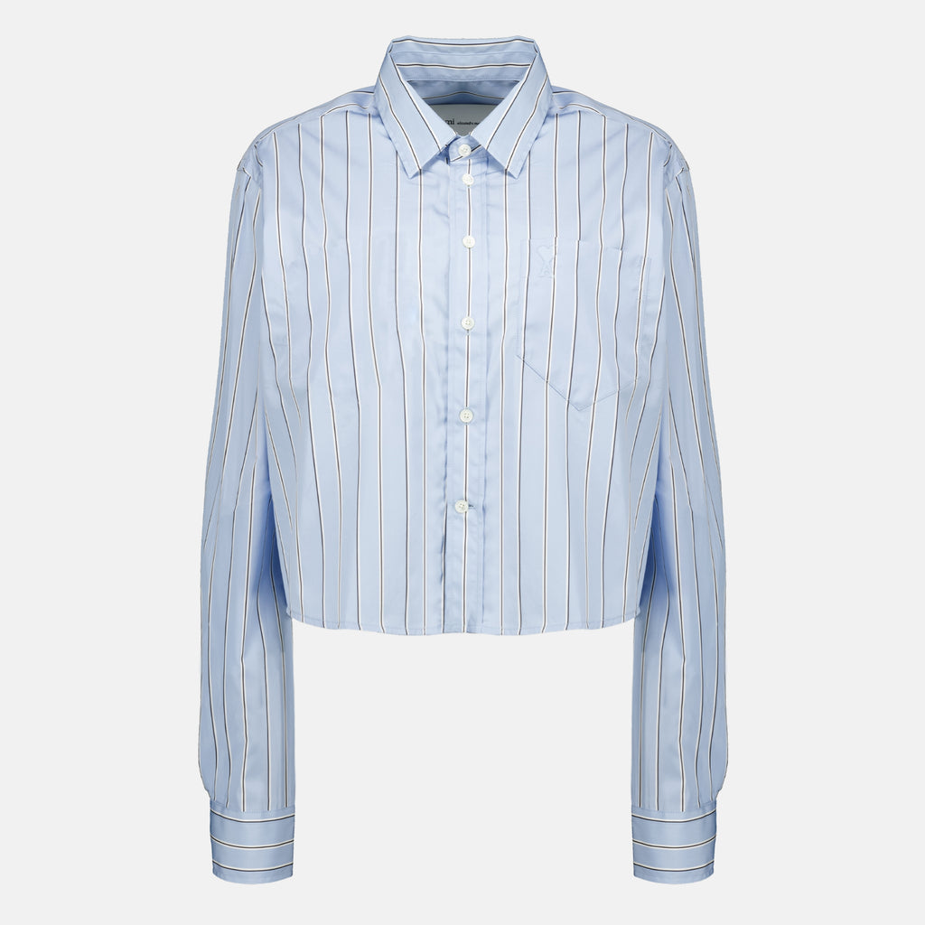 Chemises ショートブルーストライプコットンシャツ Ami PARIS Bleu Femme