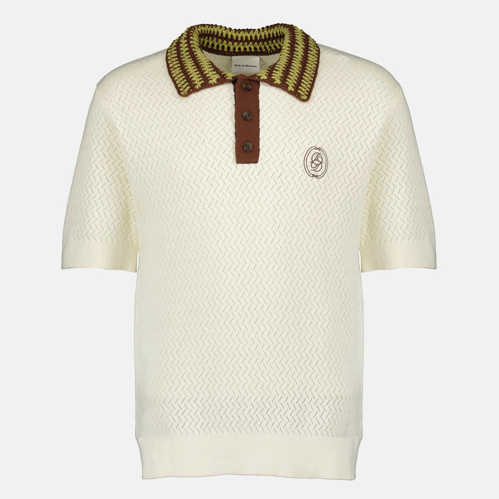 Image de l'article Polo D-Miroir beige en maille de la marque Drole De Monsieur pour Homme - Saison Printemps-Été 2026 - Vue de Face