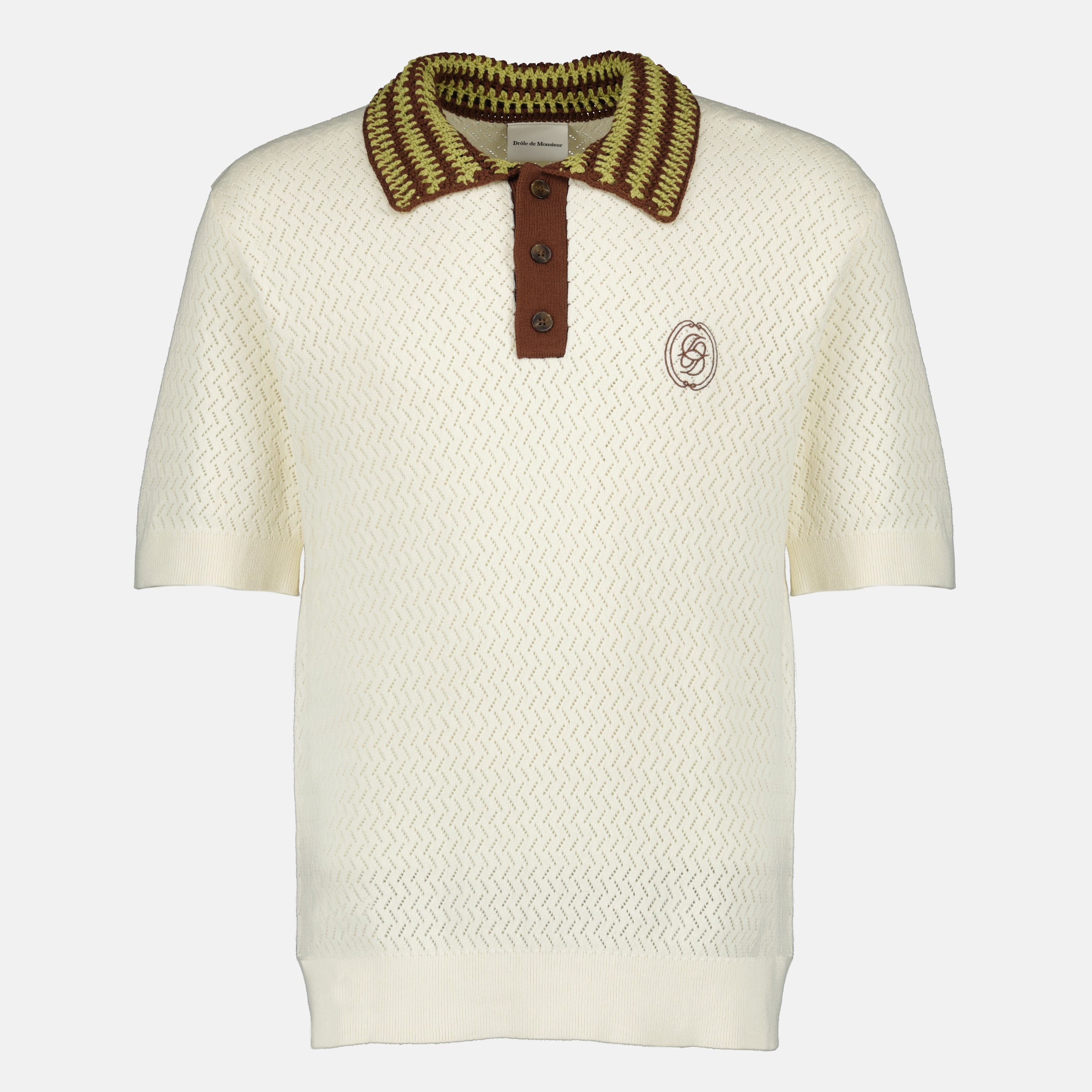 Imagen del polo de punto beige D-Miroir de la marca Drole De Monsieur para Hombre - Temporada Primavera-Verano 2026 - Vista Frontal