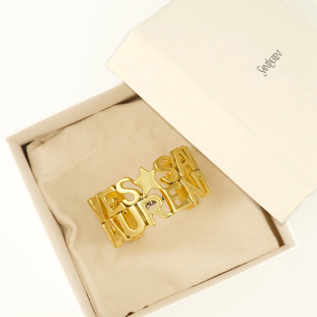 Bijoux Gold Metal Cuff Saint Laurent Doré Unisexe