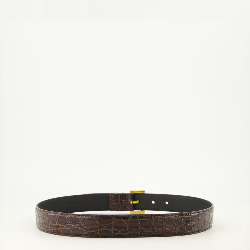 Ceintures Ceinture Cassandre en cuir crocodile Saint Laurent Marron Femme