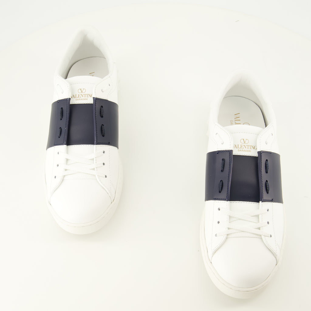 Baskets White and Navy Blue Open Sneakers Valentino Garavani Blanc Homme