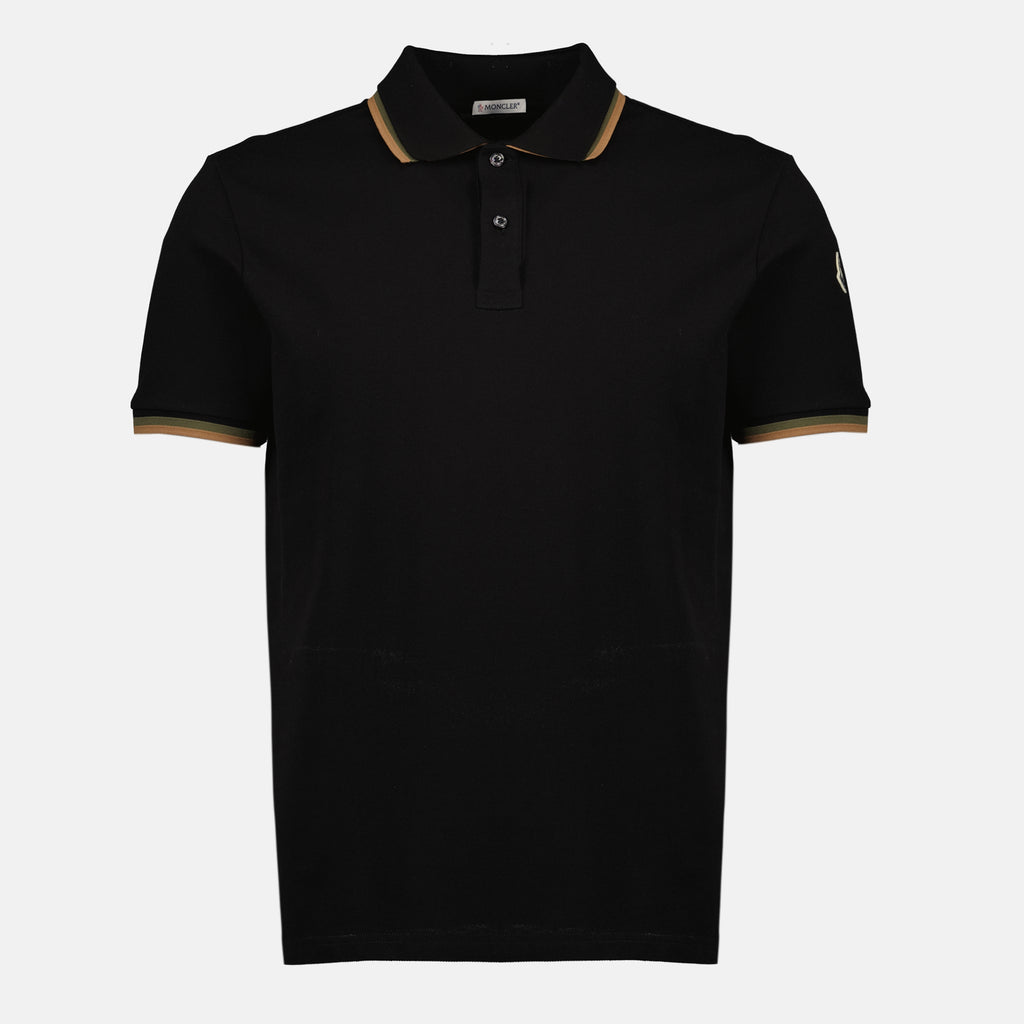 Image of the black double-collared polo shirt from the Moncler brand for men - Spring-Summer 2026 - Front View