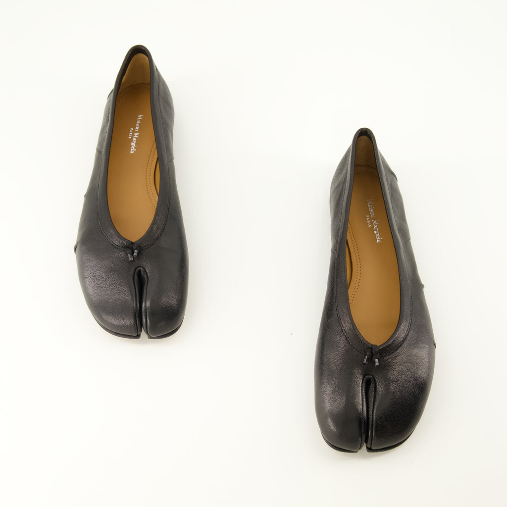 Chaussures plates 블랙 가죽 타비 플랫 Maison Margiela Noir Femme