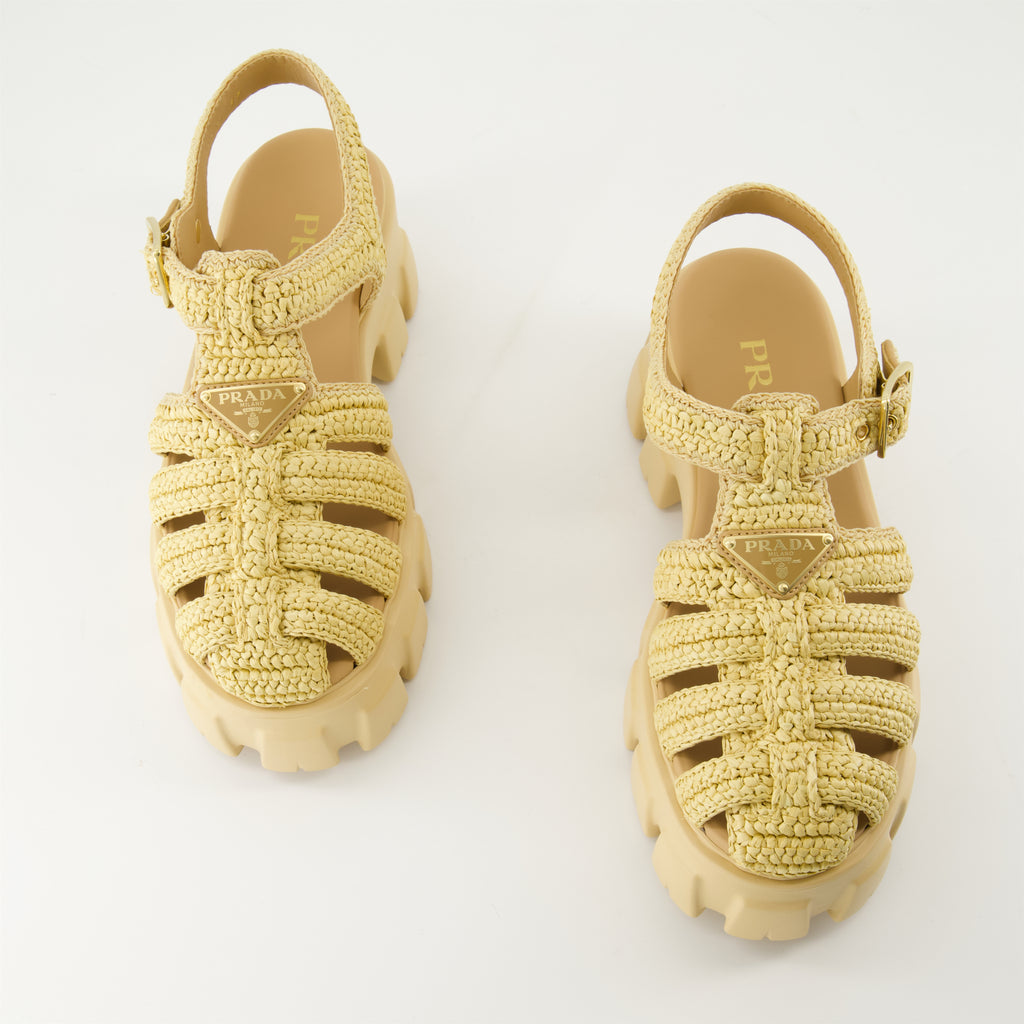 Chaussures ouvertes Sandales Monolith en raphia Prada Beige Femme
