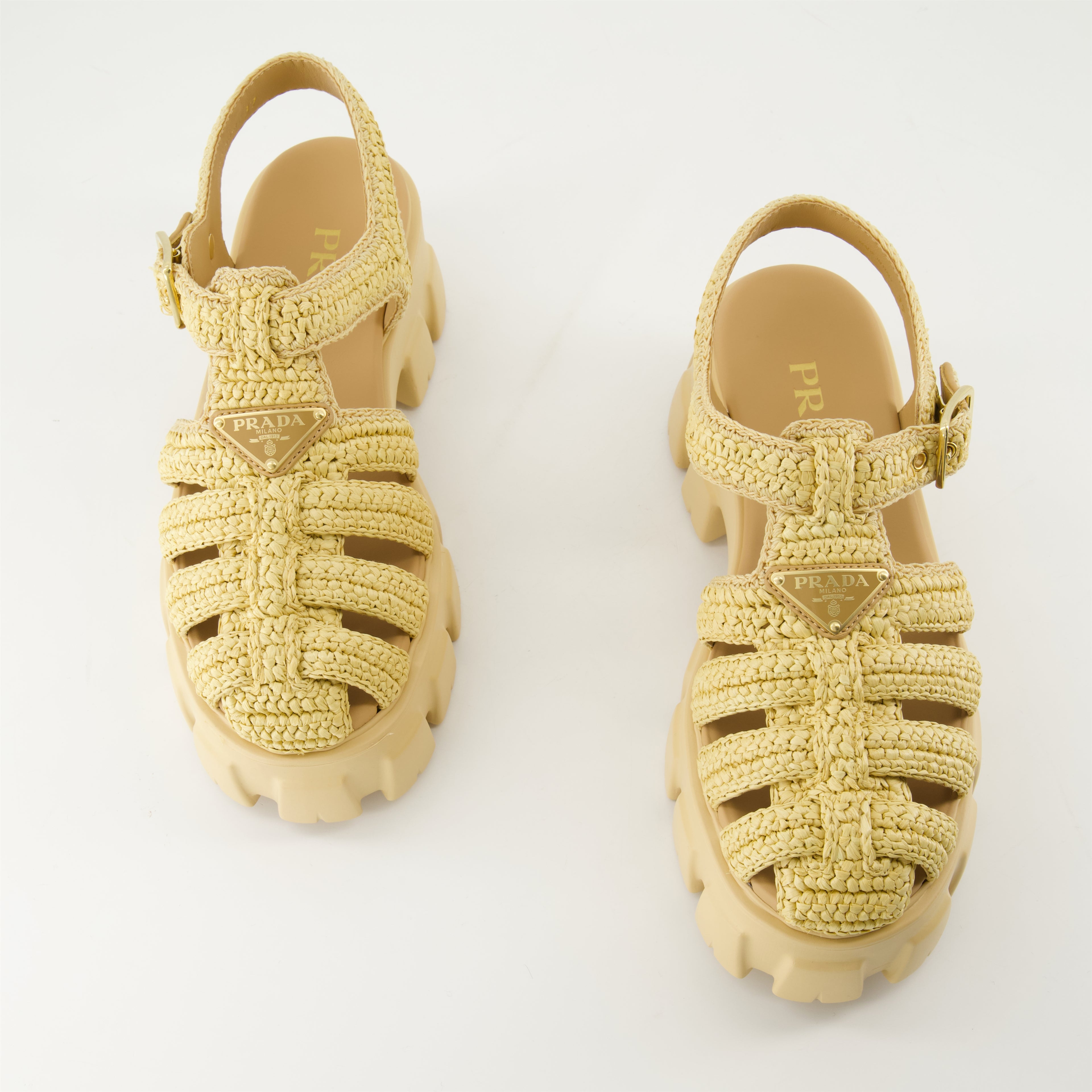 Chaussures ouvertes Sandales Monolith en raphia Prada Beige Femme