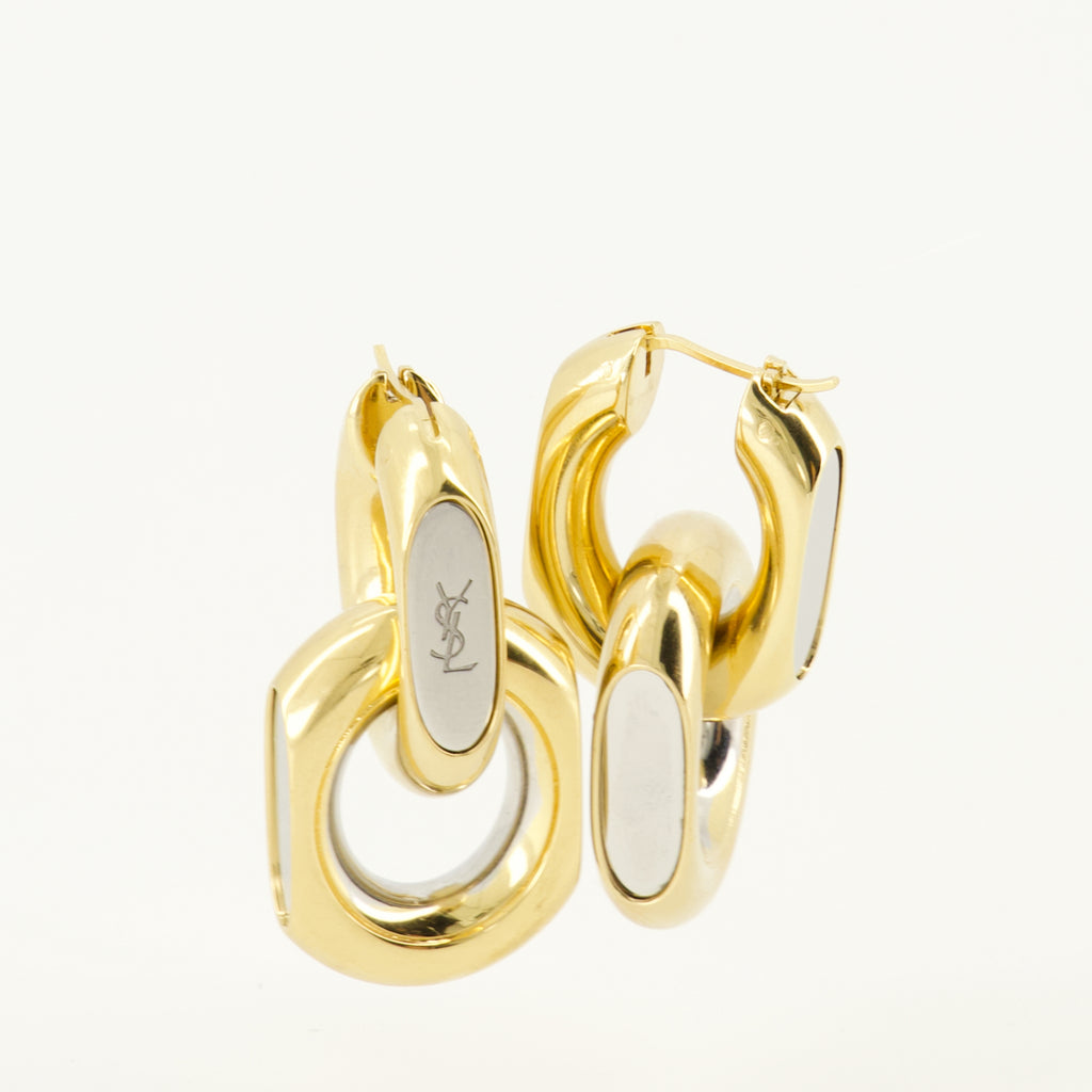 Bijoux Boucles d'oreilles double maillon en métal Saint Laurent Doré Femme