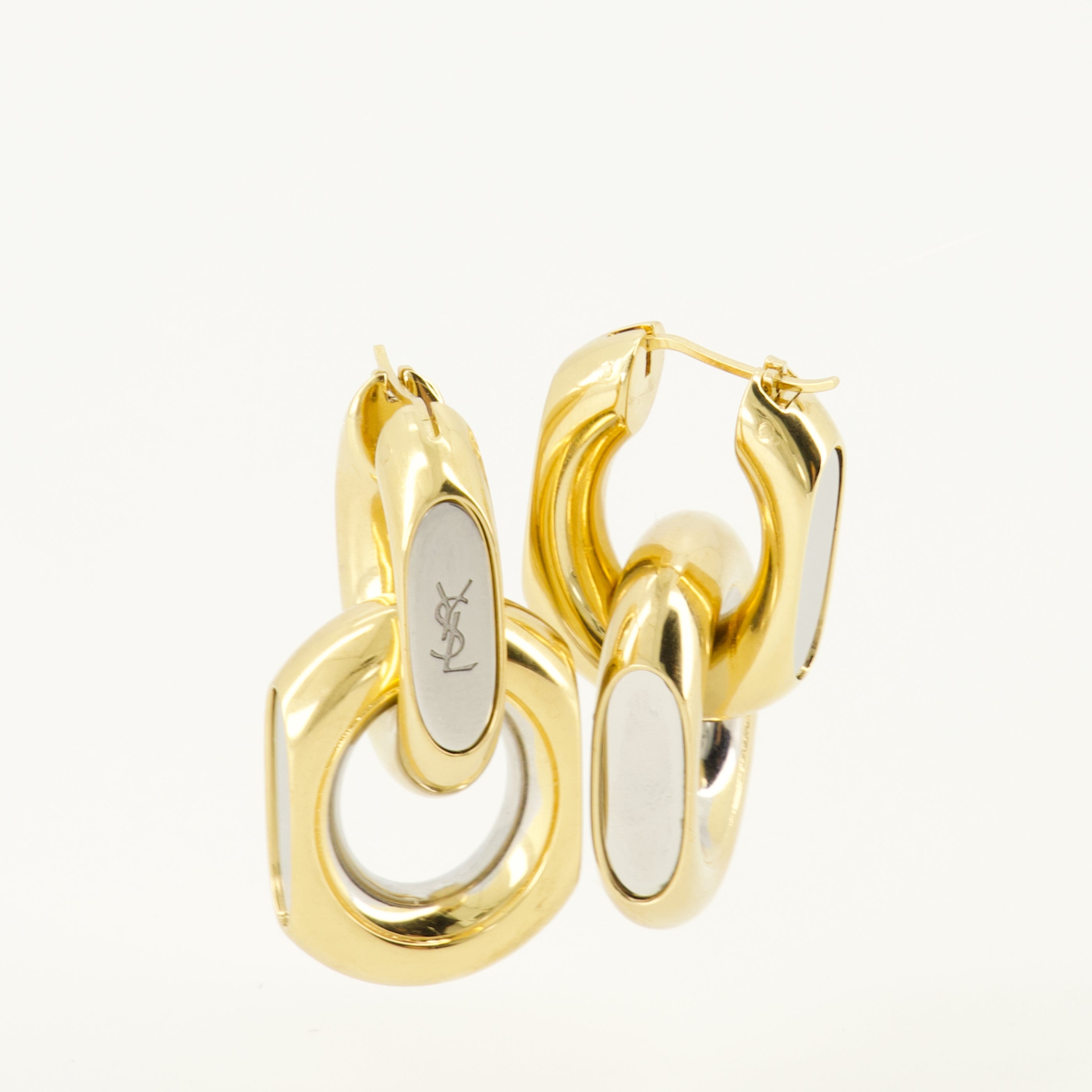 Bijoux Boucles d'oreilles double maillon en métal Saint Laurent Doré Femme