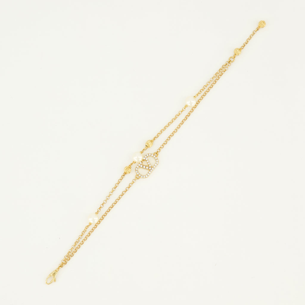 Bijoux VLogo-Armband mit Perlen und Swarovski®-Kristallen in Gold Valentino Garavani Doré Femme