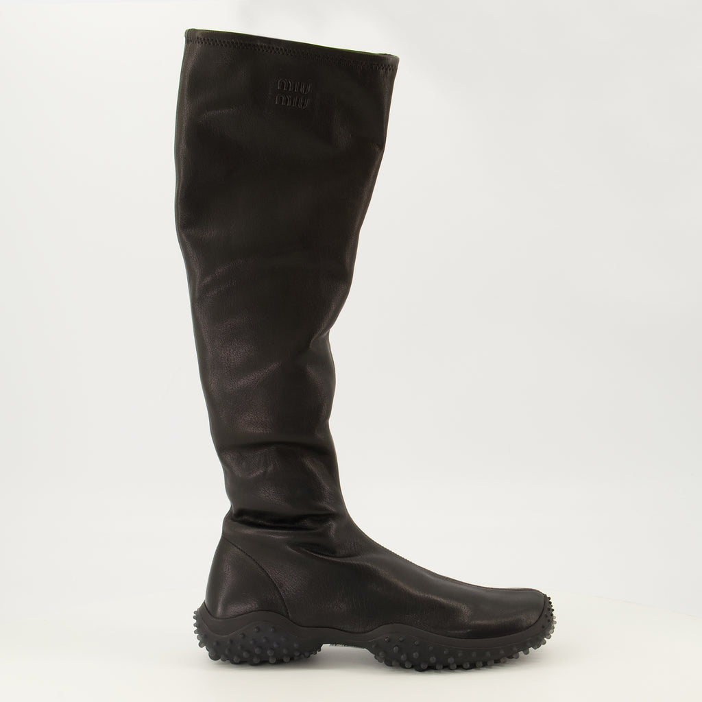 Bottes ブラックストレッチナッパレザーブーツ Miu Miu Noir Femme