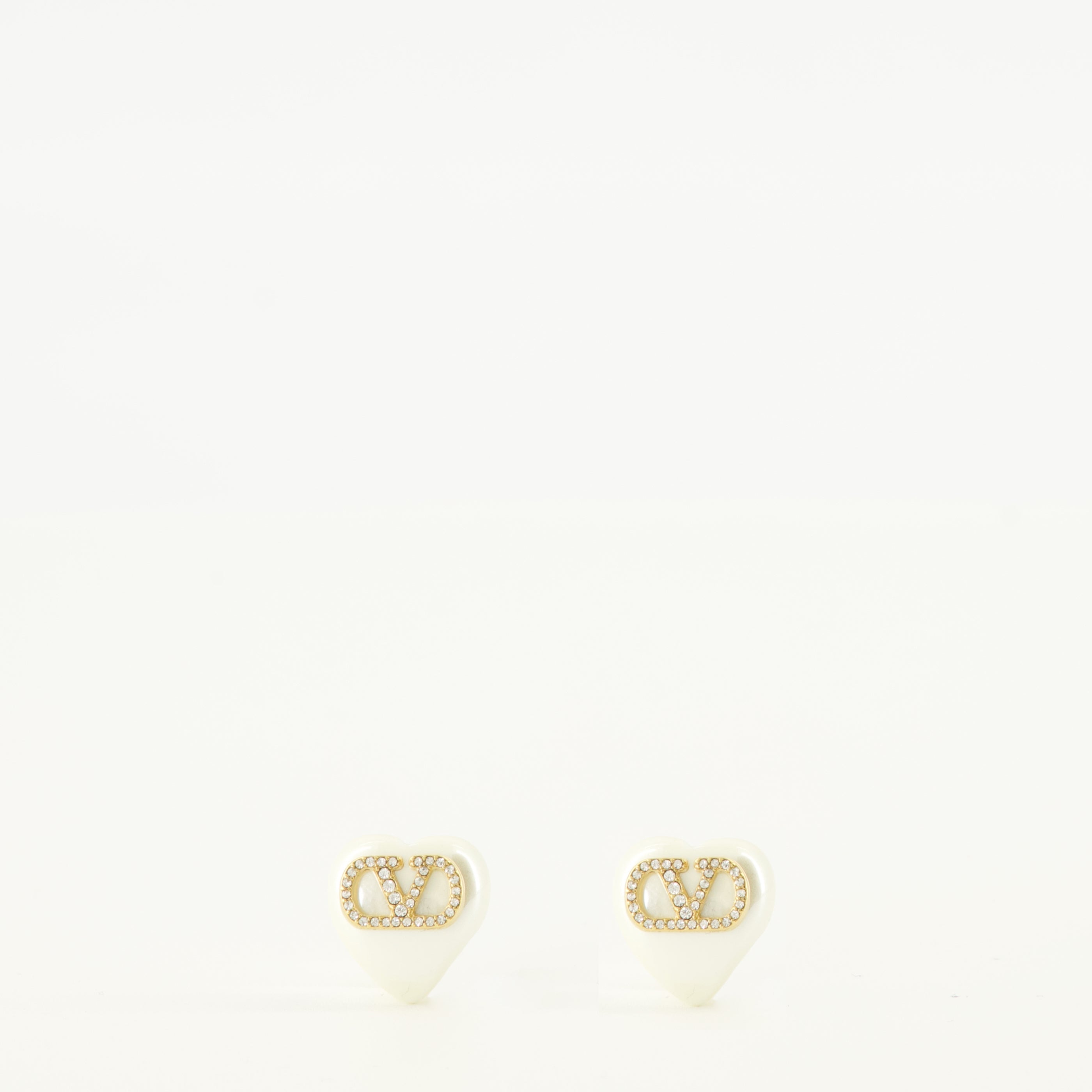 Bijoux Brincos Vlogo de Metal com Pérolas e Cristais Swarovski® Valentino Garavani Doré Femme