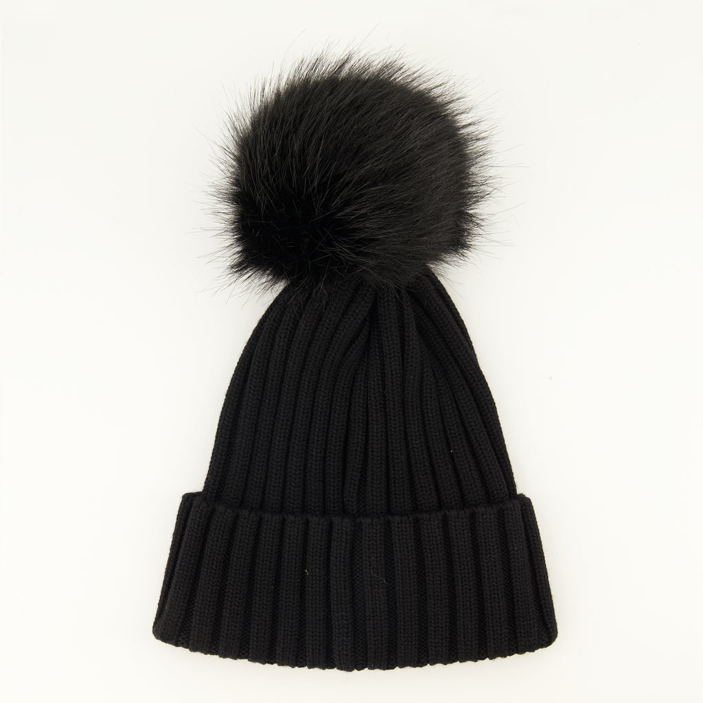Chapeaux, casquettes et bonnets Bonnet en laine noir avec pompom Moncler Noir Femme