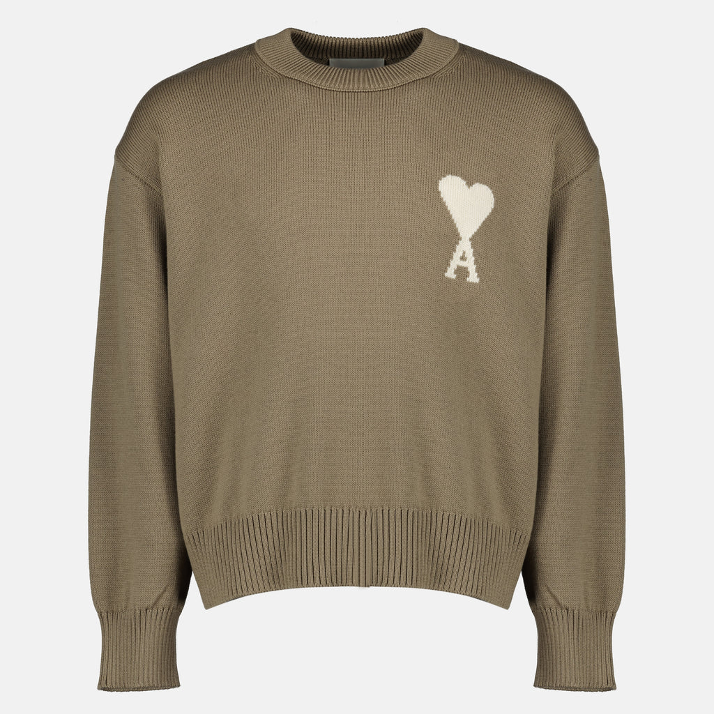 Image de l'article Pull AMI de coeur beige en laine ete coton de la marque Ami PARIS pour Unisex - Saison Printemps-Été 2026 - Vue de Face