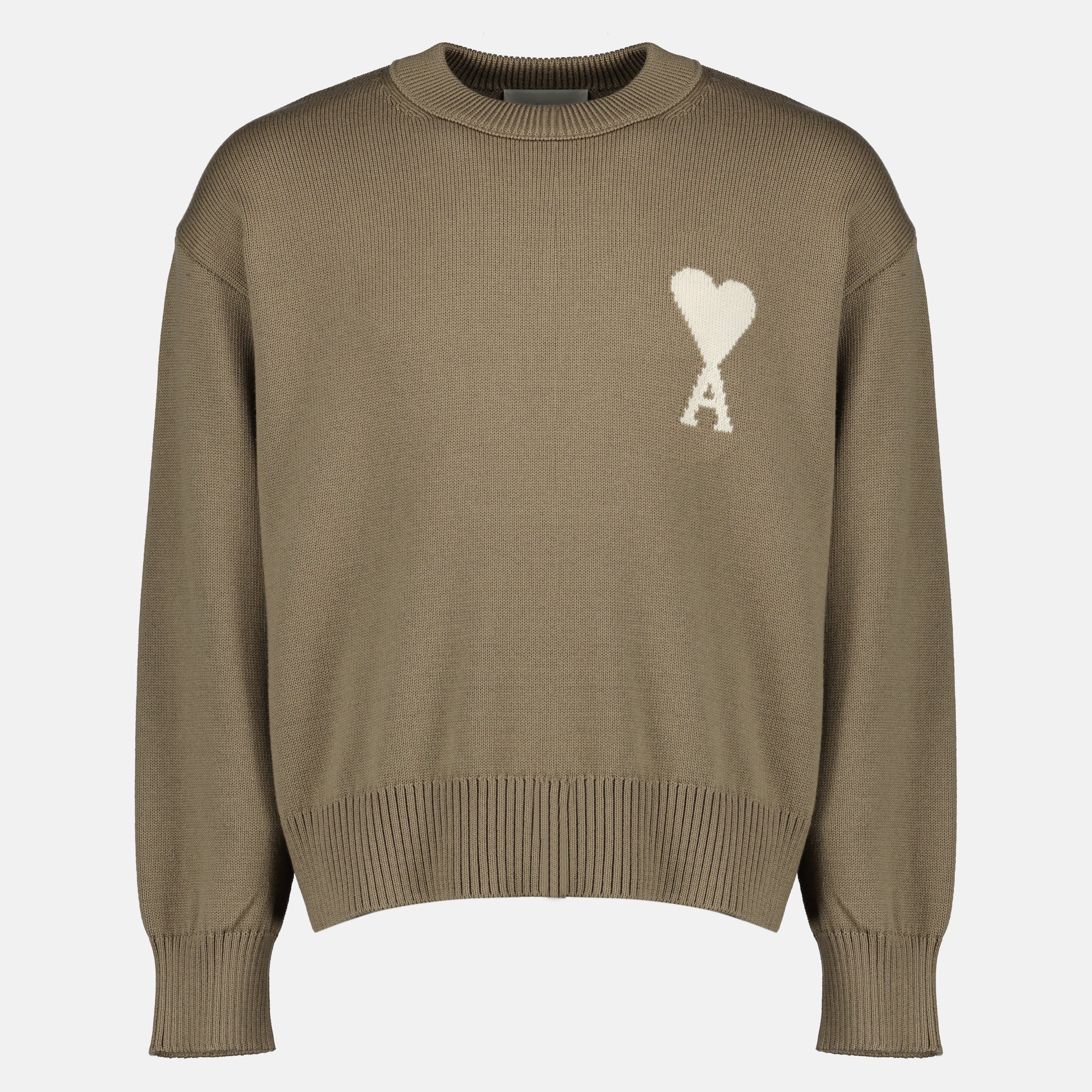 Image de l'article Pull AMI de coeur beige en laine ete coton de la marque Ami PARIS pour Unisex - Saison Printemps-Été 2026 - Vue de Face