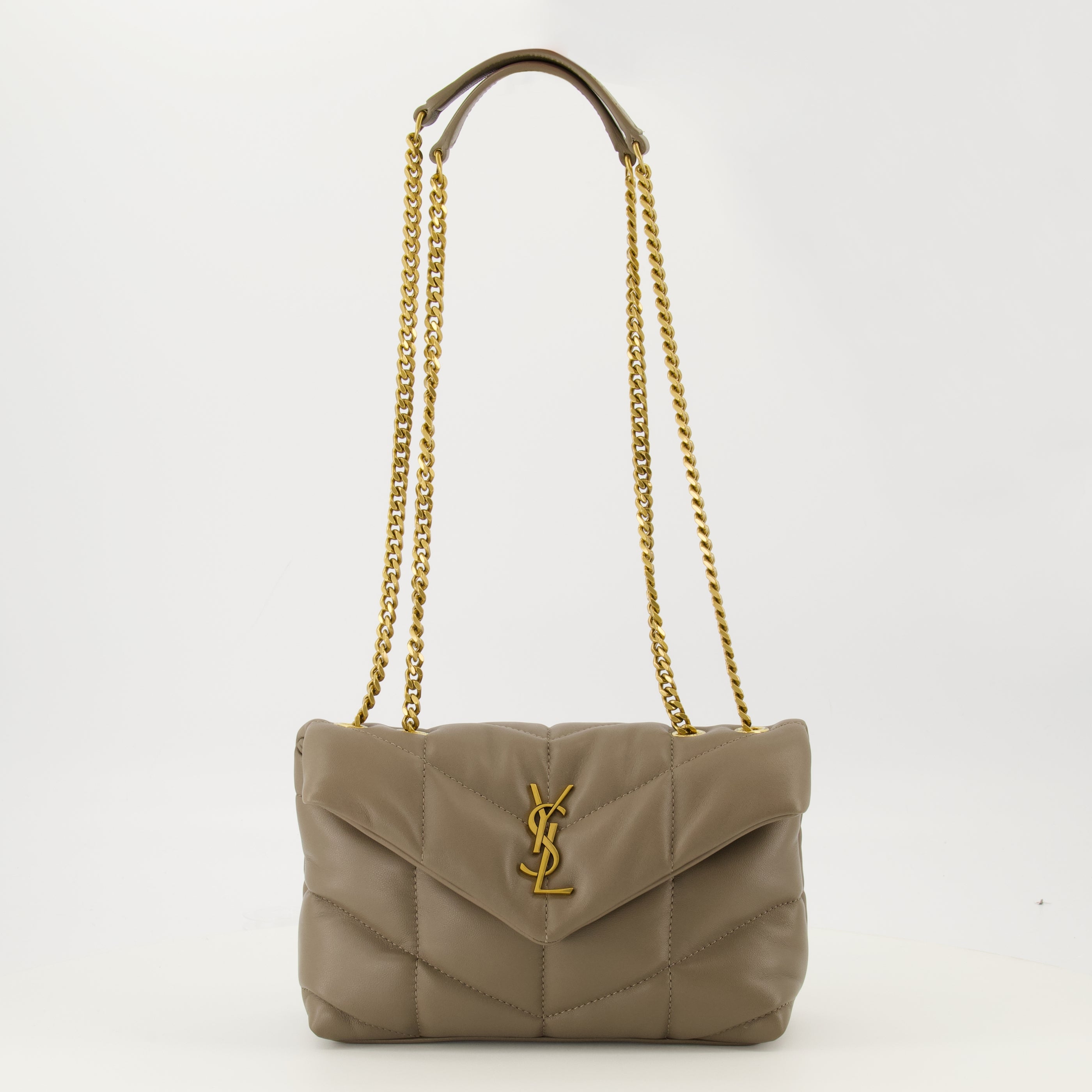 Image de l'article Sac Puffer toy en cuir beige de la marque Saint Laurent pour Femme - Saison Printemps-Été 2026 - Vue de Face