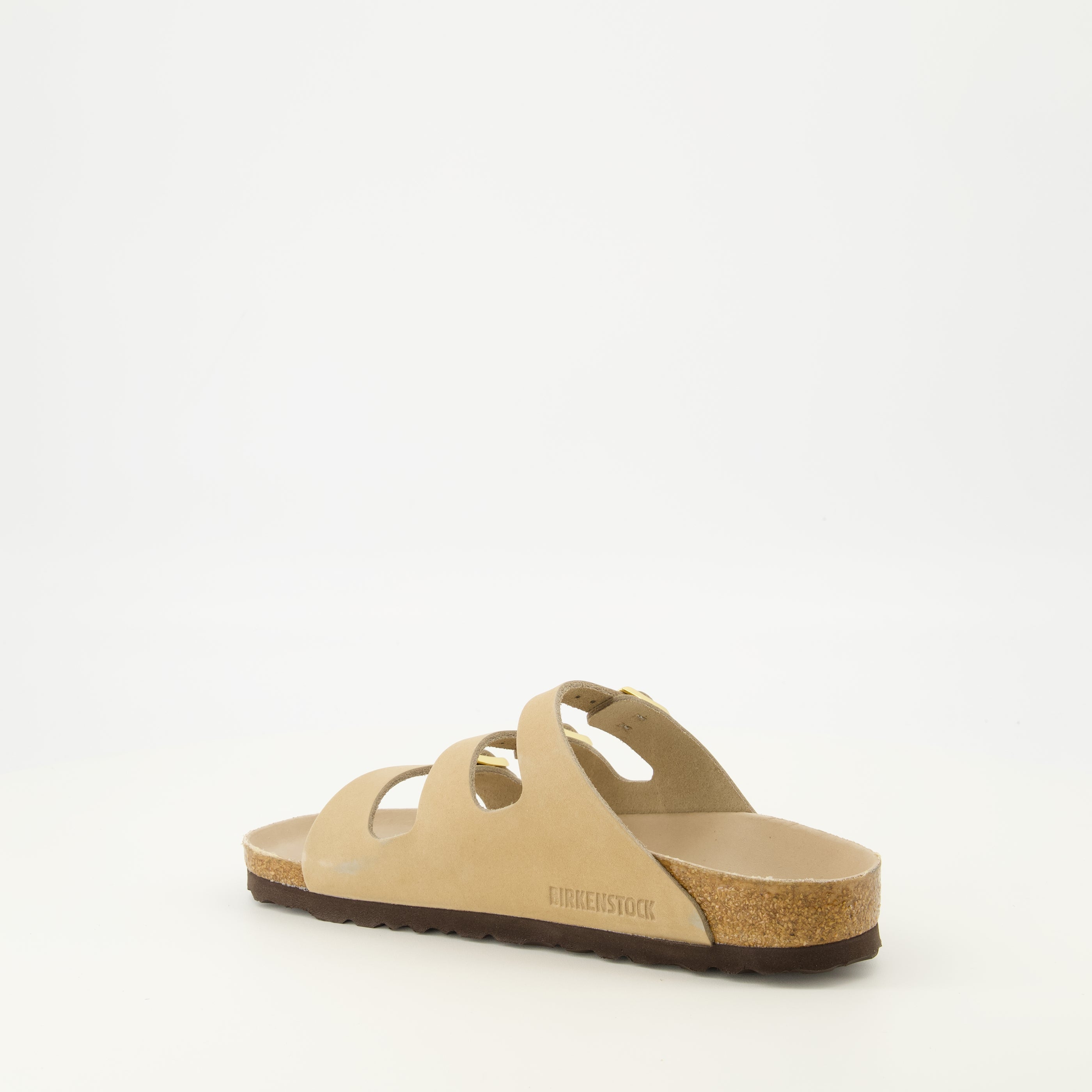 Image of the Beige Nubuck Leather Florida Sandals by Birkenstock for Women - Spring-Summer Season 2026 - Right Three-Quarter Back View