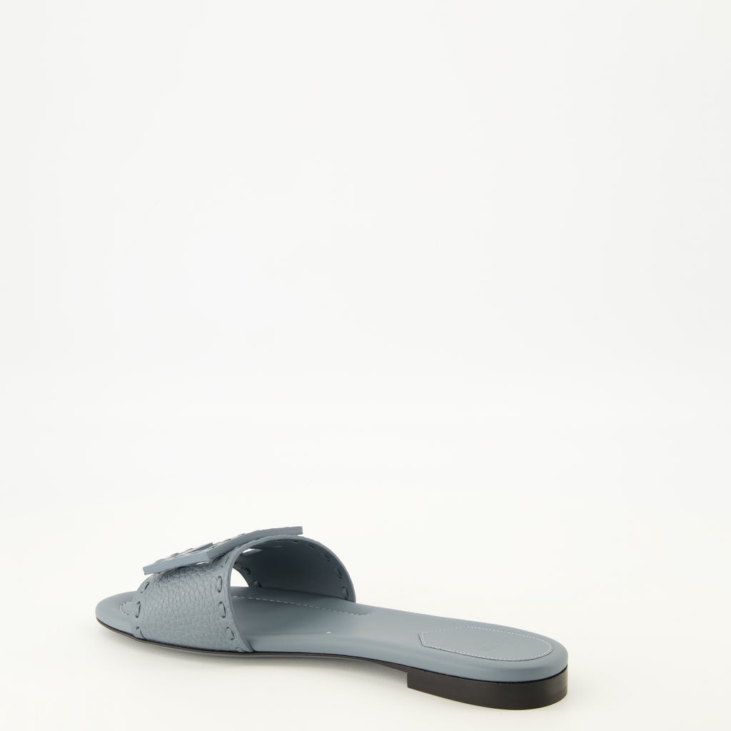 Chaussures ouvertes Mules Baguette en cuir bleu Fendi Bleu Femme