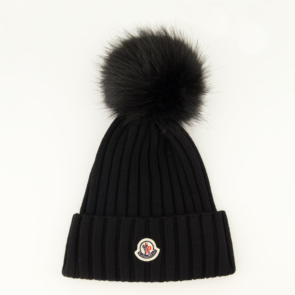 Chapeaux, casquettes et bonnets Bonnet en laine noir avec pompom Moncler Noir Femme