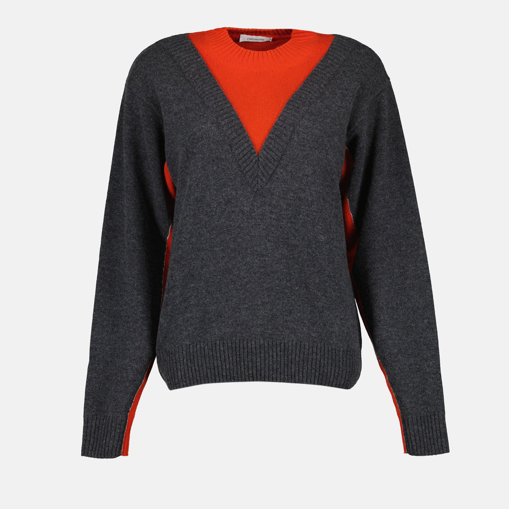 Bild des zweifarbigen Wollpullovers der Marke Rabanne für Frauen - Herbst-Winter 2025 - Vorderansicht