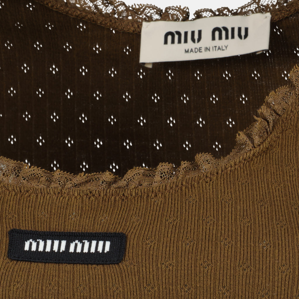 Immagine del Top senza maniche in jersey marrone di Miu Miu per Donna - Collezione Primavera-Estate 2026 - Vista Dettagliata_1